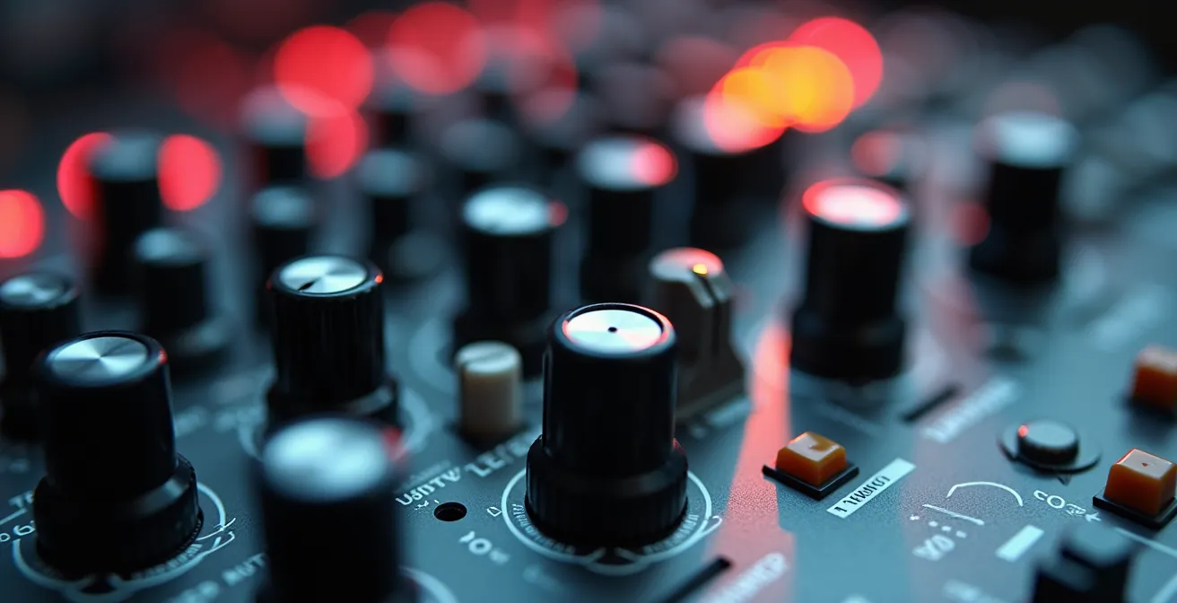 Espace de production avec interface numérique de samples et synthétiseurs modulaires