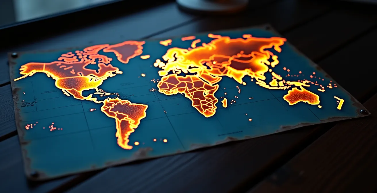 Carte du monde avec visualisation de données d'écoute musicale mettant en évidence Mexico et l'Amérique Latine