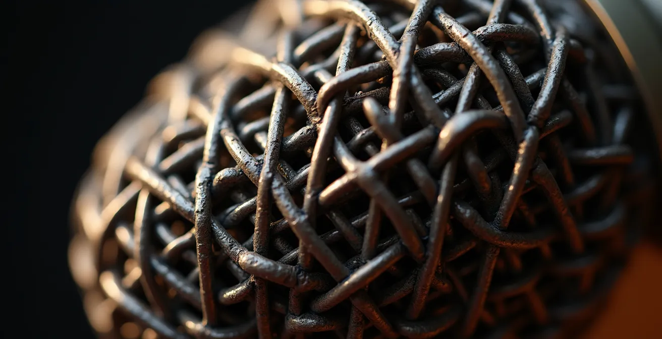 Gros plan sur un microphone vintage des années 70 avec des détails de texture métallique