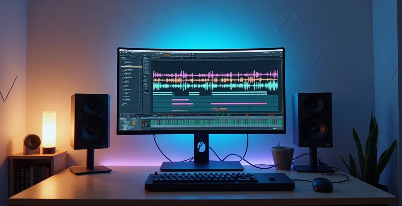 Écran d'ordinateur montrant une session de production musicale collaborative en ligne