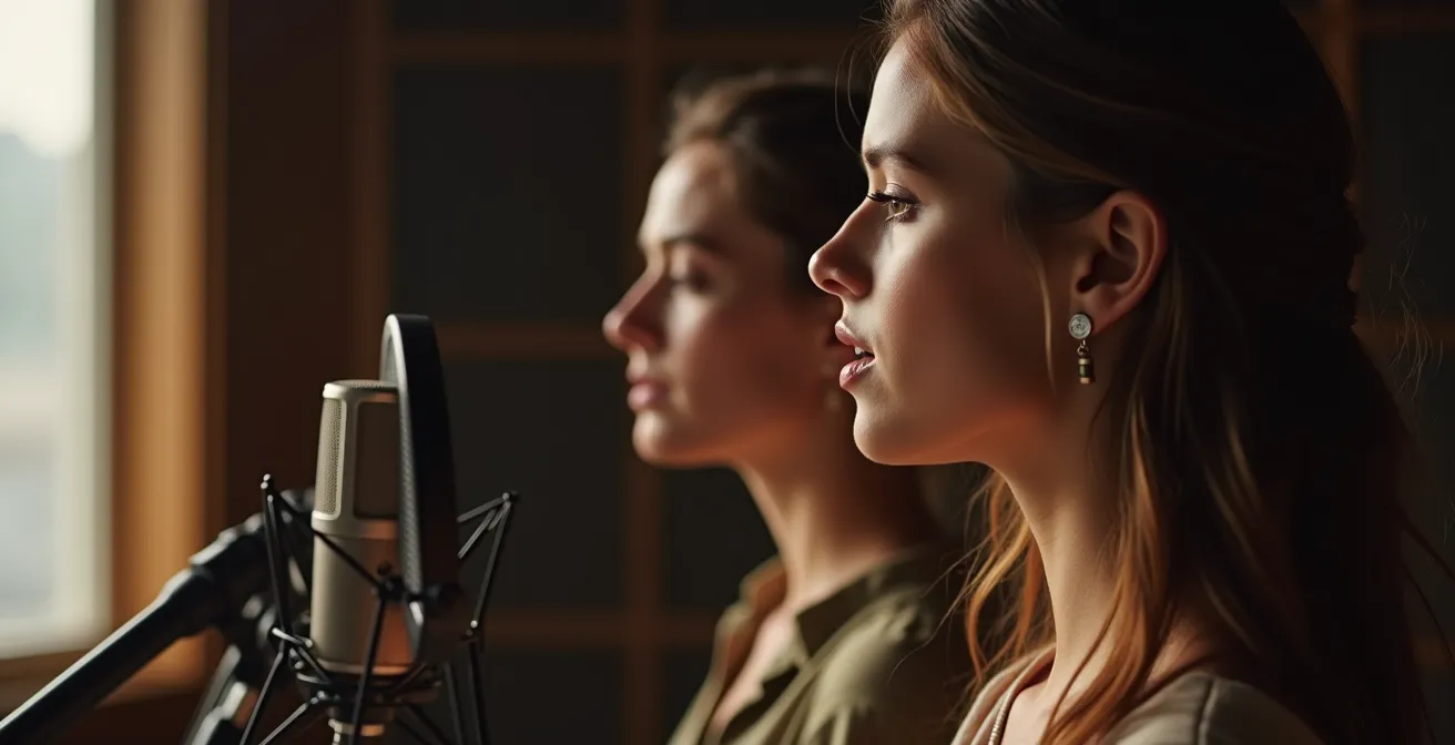 Chanteur démontrant différentes distances avec un micro à condensateur large membrane